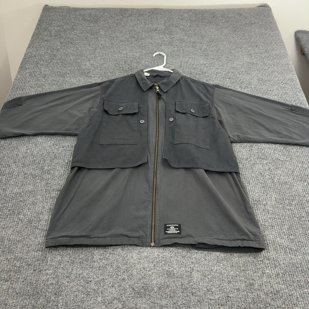 Alpha Industries Jacket Mens Gray Cotton Full‎ Zip Utility Military Streetwear